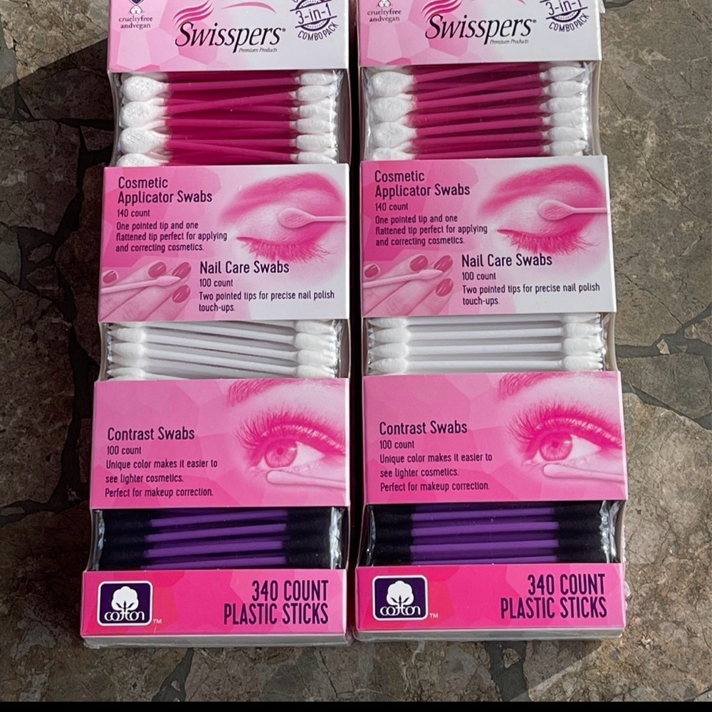 2 Swisspers 3-in-1 Cosmetic Swabs Combo Packs, 340 Count Each , Sealed